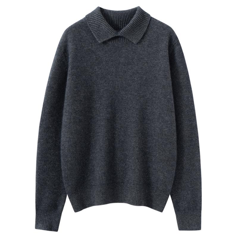 Women's Doll Collar Cashmere Sweater - 2025 Winter Collection: Solid Color, Base Layer, Gentle Style, Loose Fit, Slimming, Warm