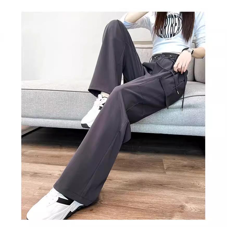 Autumn and Winter Casual Trousers Narrow Version Wide-leg Work Pants Elastic Waist Loose Ladies High Street Slim High Waist Trousers