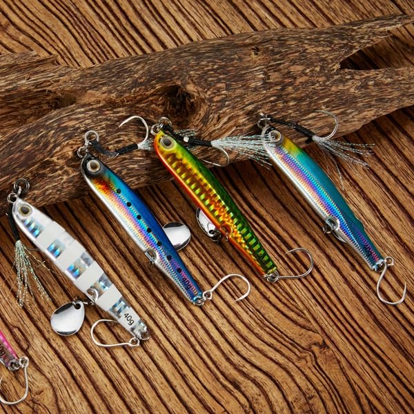 REEF DREAM Jig Metalic Momeală Seabass Pește Albastru Jig cu Lamă 20g 30g 40g Set 5 Culori Jig Cădere Lentă Pește Albastru Seabass Cambulă Merou