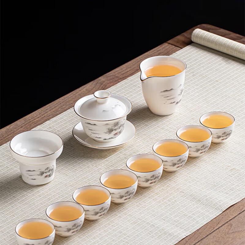 

Gold Inlaid Jade Porcelain Kung Fu Tea Set