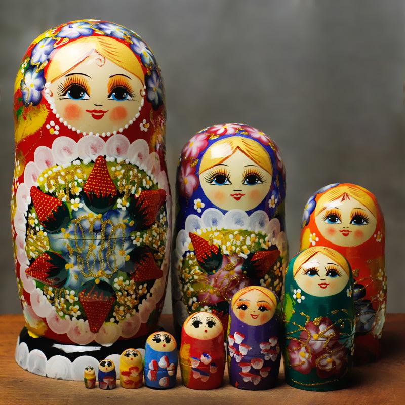 Wooden Painted Russian Nesting Dolls: 5, 7, 10, or 15 Layer Craft Toy & Souvenir