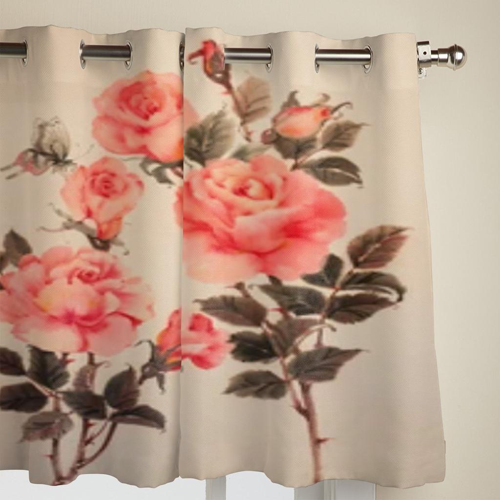 Flowers Of Pink Roses And A Butterfly Window Curtain For Kids Room Home Blinds Curtains For Living Room Bedroom Window Drapes