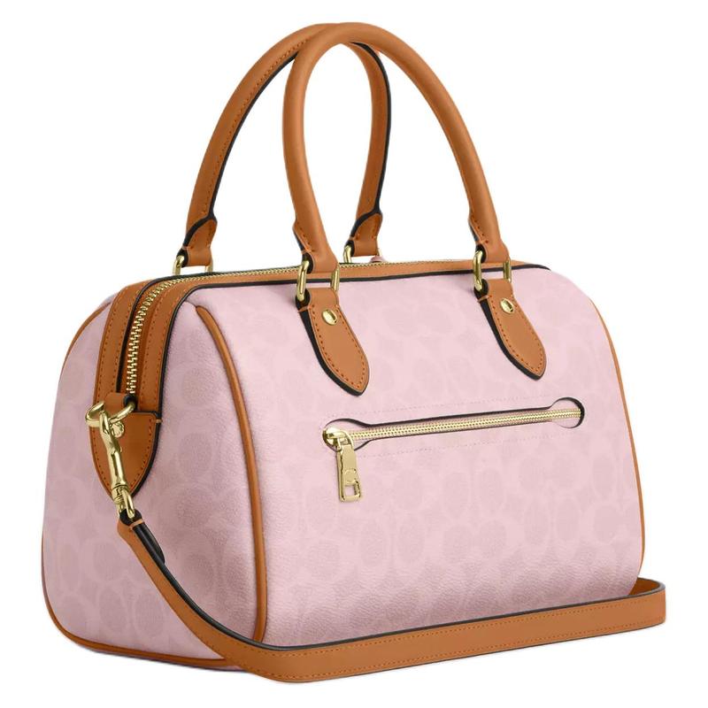 Coach BORSA A SPALLA Rowan 25 hardware dorato tela rivestita borsa a mano media da donna rosa