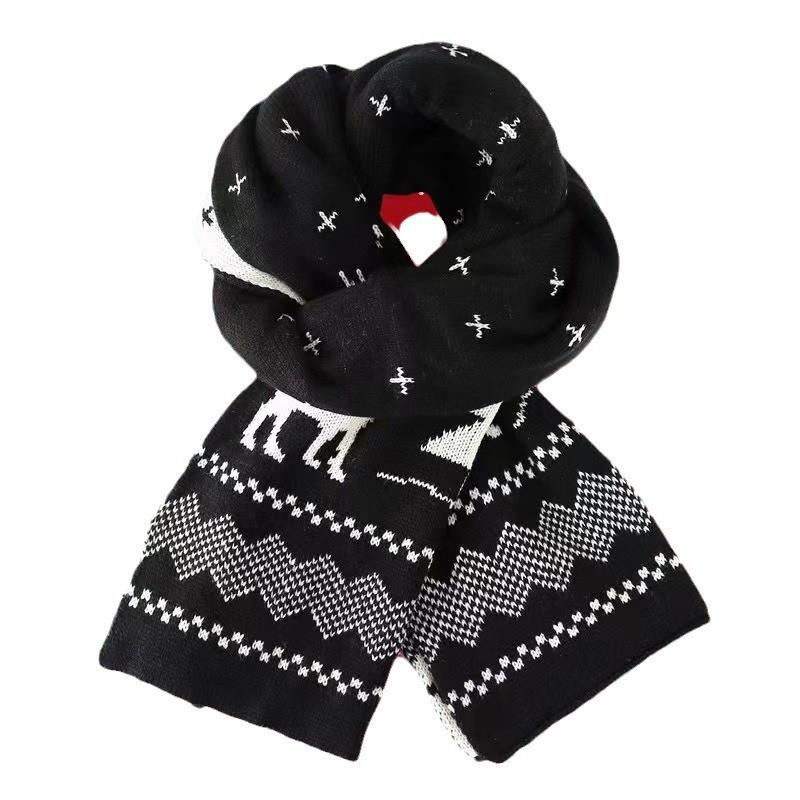 Женский зимний шарф класса люкс: Дизайн «Снежинка и олень», Красный, Корейский стиль, Идеальный рождественский подарок