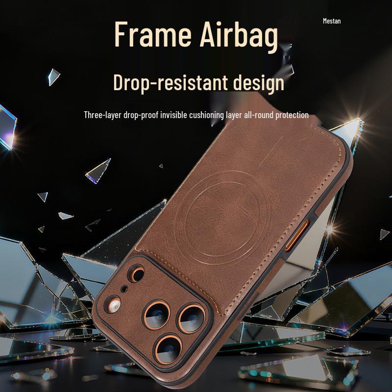 Magnetic Suction Full Coverage Leather Case for Apple iPhone 12-17 Pro Max, Drop-Proof, Men's & Women's
