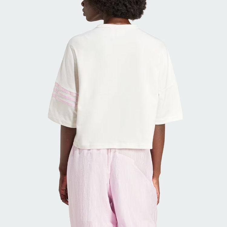 adidas Originals Neuclassics T-shirt sportiva da donna a maniche corte, vestibilità ampia, a blocchi di colore a tre strisce, bianco IU2500