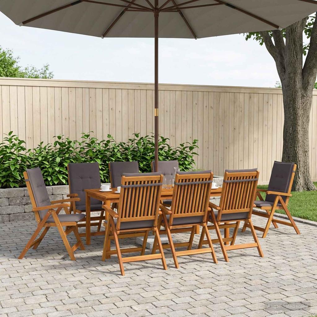 9 piece Garden Dining Set 8 Seater Natural Solid Acacia Wood