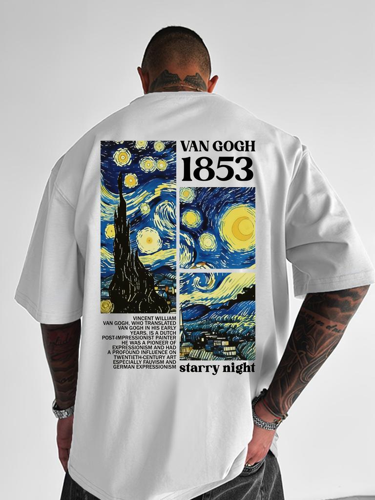 Adult Mens Tshirt Tribute Van Goghs Starry Sky 100 Cotton Comfortable Breathable Shortsleeved Versatile Family Daily Wear