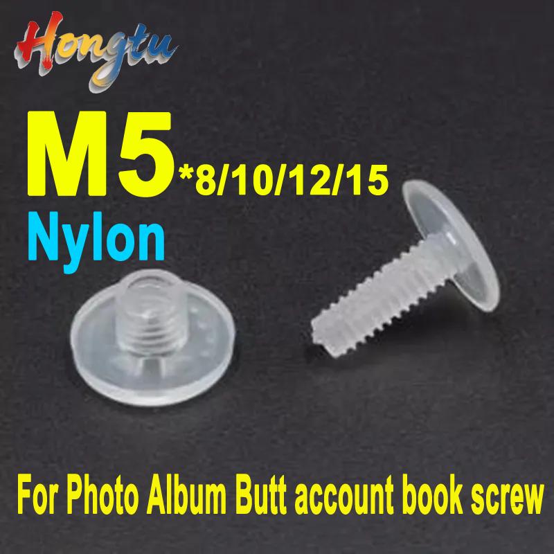 20 Sets M5*8/10/12/15/20 Large Flat Nylon Plastic Chicago Screws Nails Studs Snap Rivets for Photo Album Butt Account Book Screw