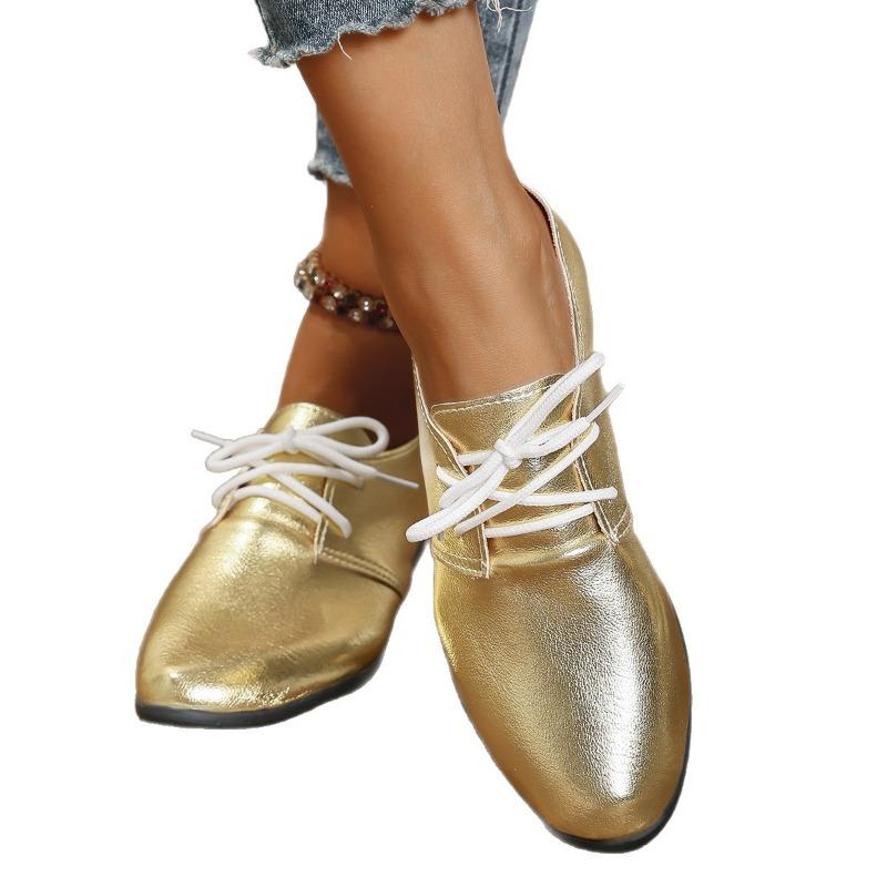 Women's Wide Width British Style Oxford Shoes - Lace-Up White Casual Flats for Work & Summer, Comfortable Slip-Resistant Shoes