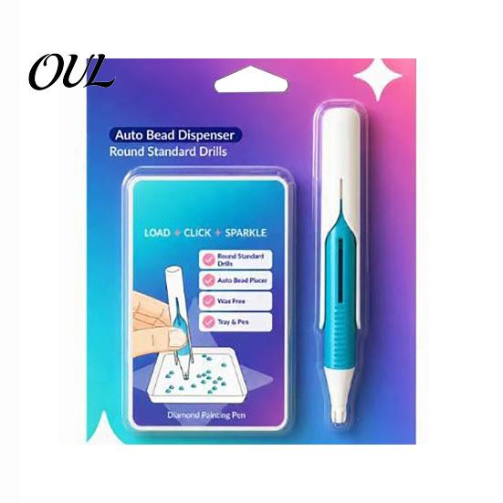 Faux Diamond Art Gadget Automatic Bead Dispenser, Pen with Ergonomic Grip, DIY Embroidery Supplies Wax-Free Applicator Tool for Round Diamonds,