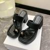 High -heeled Women's Sandals 2025 Summer New Fashion Versatile Toe Thick Bottom Non -slip Leisure High Heel Tide Sandy Slippers