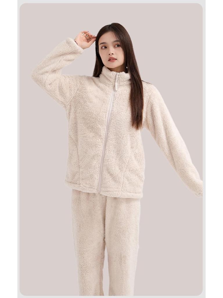 Women's Cloud Coral Fleece Pajama Set - Autumn/Winter 2025, High-Neck Flannel with Plush Velvet