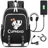 Stilvoller Cuphead Rucksack mit USB-Ladeanschluss für Kinder und Jungen für den Schulgebrauch