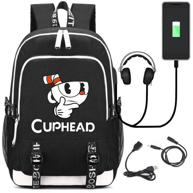 Stilvoller Cuphead Rucksack mit USB-Ladeanschluss für Kinder und Jungen für den Schulgebrauch