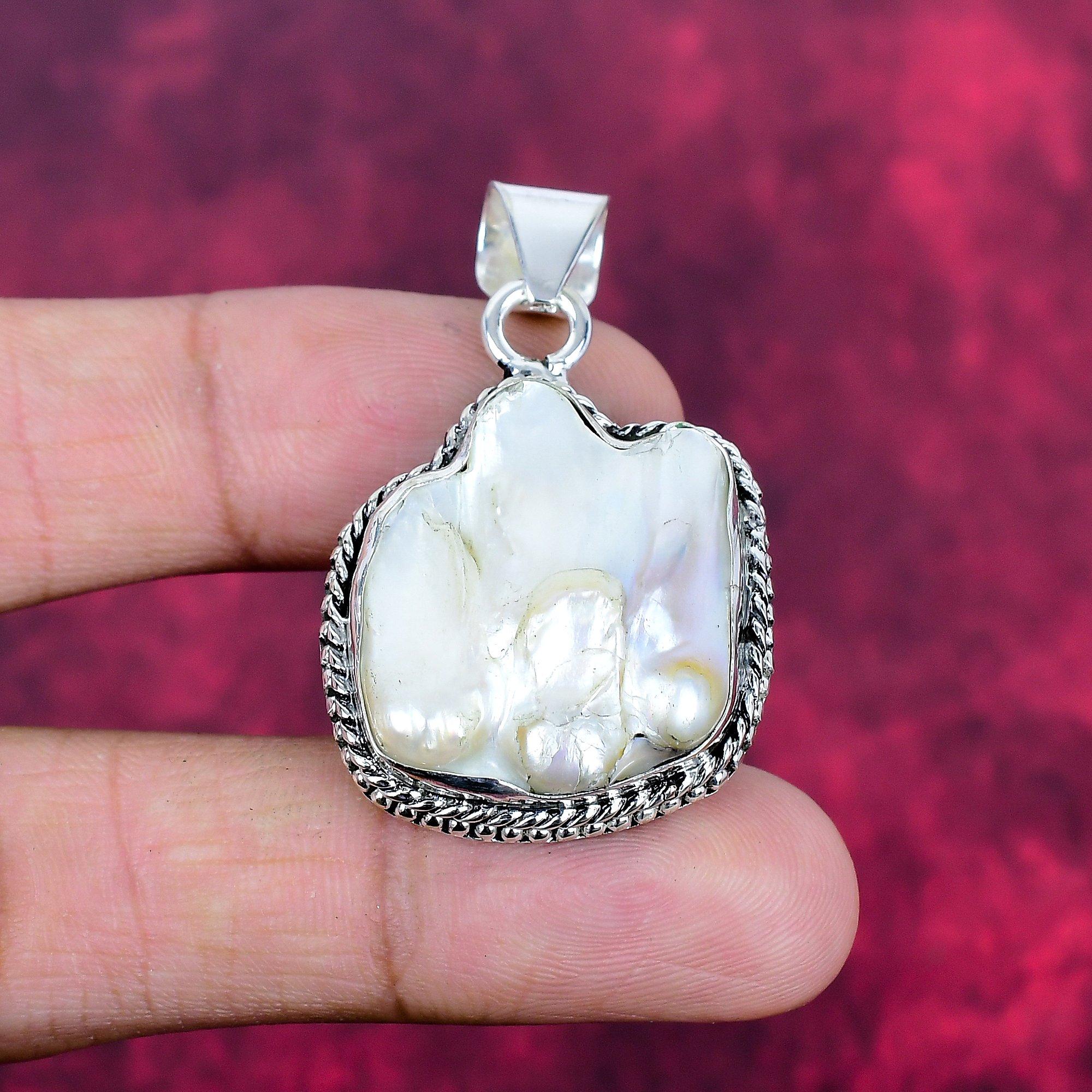 

Подвеска из перламутра, подвеска из настоящего драгоценного камня, подвеска из цельного серебра 925 пробы, ювелирное изделие ручной работы, подарок на годовщину 1.77 Inches белый