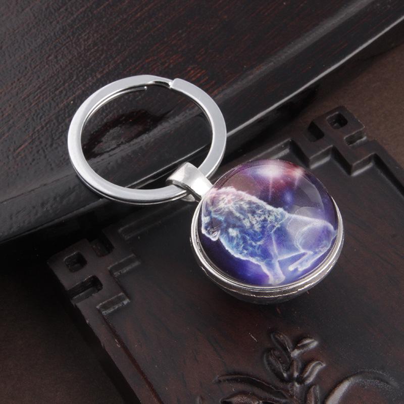 Luminous Scorpio Virgo Crystal Keychain: Double-Sided Glass Pendant Metal Keyring