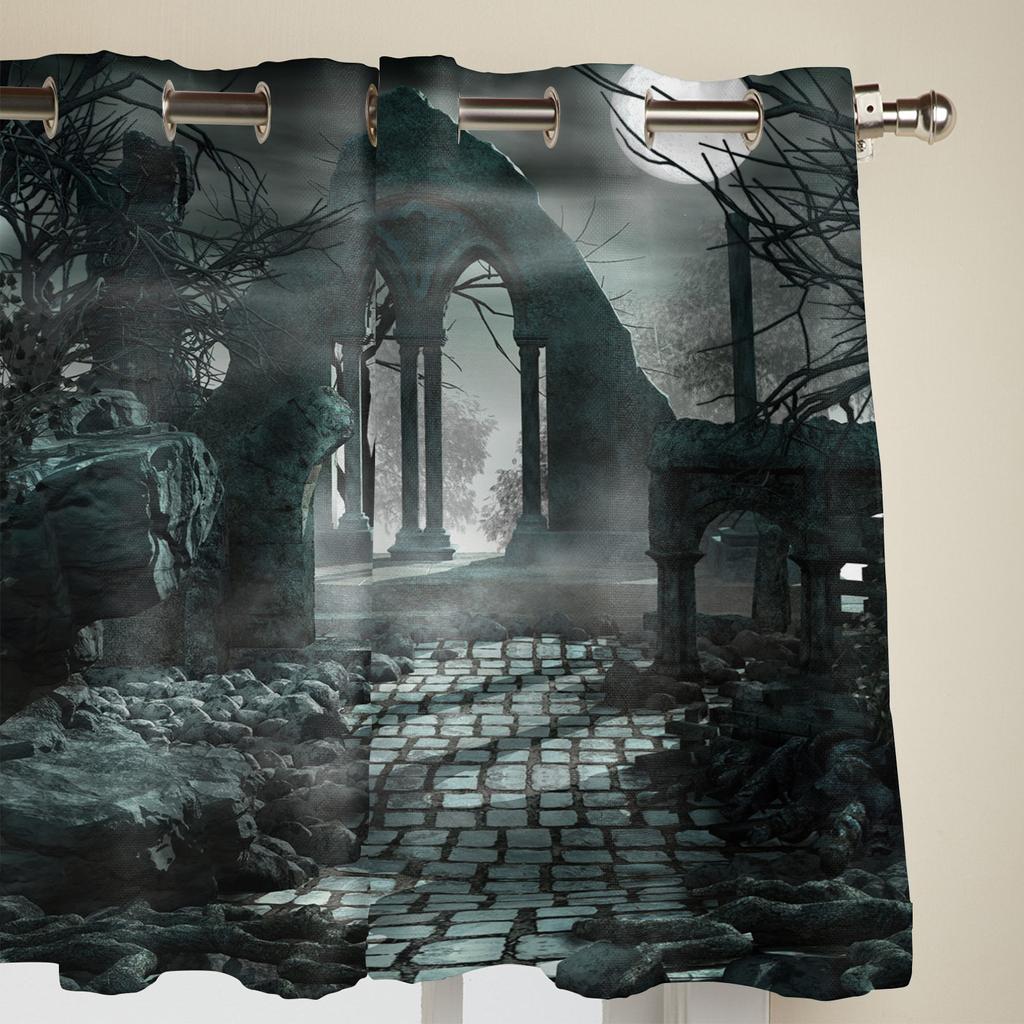 Halloween Architecture Horror Noční okenní závěsy do obývacího pokoje Ložnice Kuchyň Ošetření oken Vánoční závěsy
