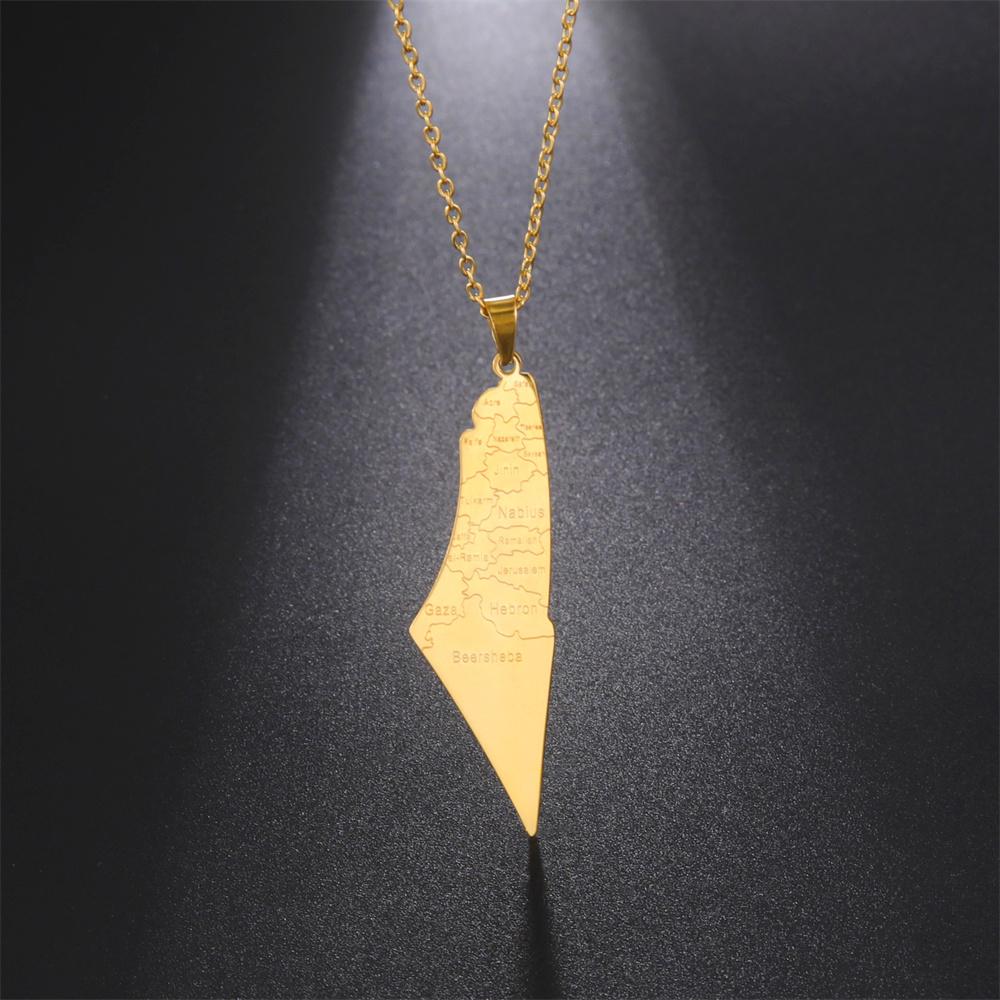 Palestine Israel Map Pendant Necklace Fashion Geography Country Necklaces Stainless Steel Charm Chain Jewelry Men Woman