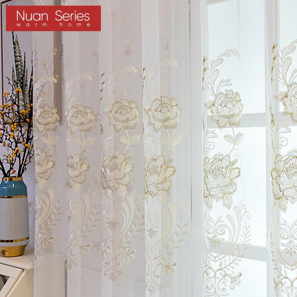 1ks Nuan Series Nordic Modern Style Vyšívaný Jemný Průsvitný Tylový Závěs Do Obývacího Pokoje Ložnice Okno Dekorace Domácí Dekorace