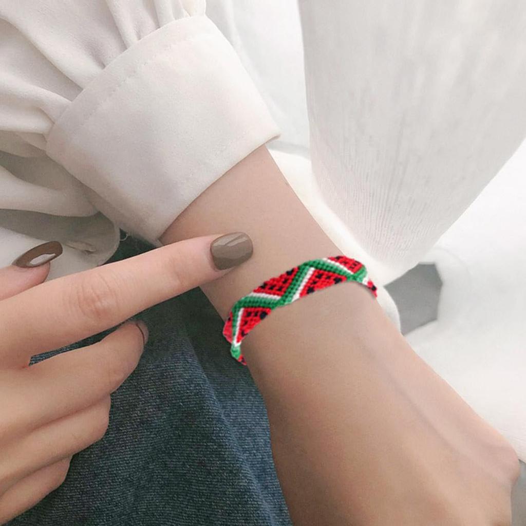 Watermelon Geometric Woven Bracelet Unisex Bracelet Adjustable Cotton Wristband Wrist Jewelry for Casual or Formal Wear