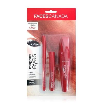 FACES CANADA Magneteyes Range Trio Pack - Black, 13.35 G | Kajal + Eyeliner + Mascara | Lightweight | Long Lasting | Smooth Texture