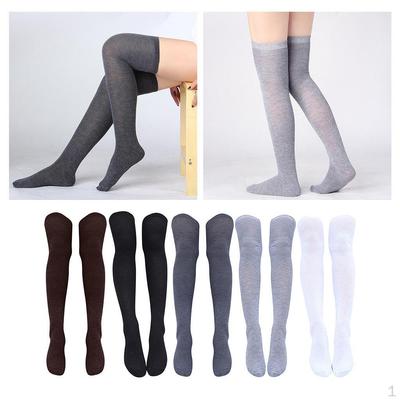 5 Pares Meias Femininas Até à Coxa Meias Elásticas Tricotadas Inverno 71cm