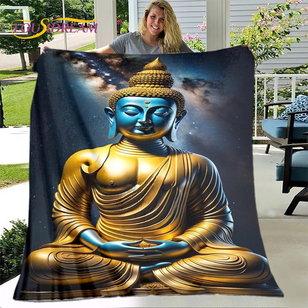 Manta 3D Sakyamuni Buddha Guanyin Bodhisattva budismo fe religión manta suave para el hogar orar dormitorio camas funda de sofá