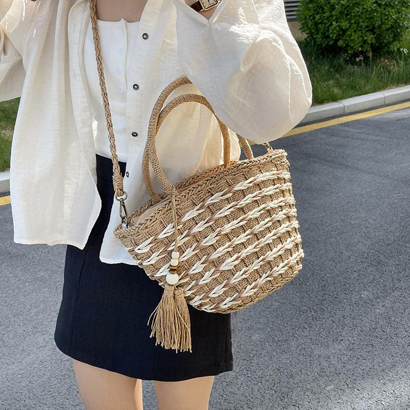 Women's Woven Rattan Shoulder Bags  Crossbody Bag  Feminine Bags  Handmade  Sweet Tassel  Beach  Seaside  Summer