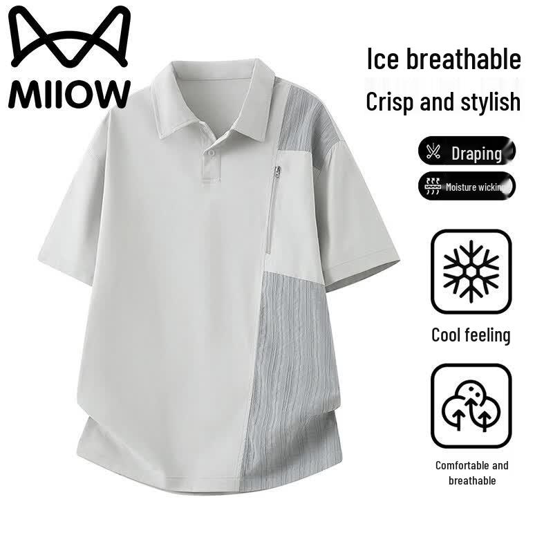 MiiOW Men s Ice-Feel Breathable Polo Shirt 2XL светло-серый