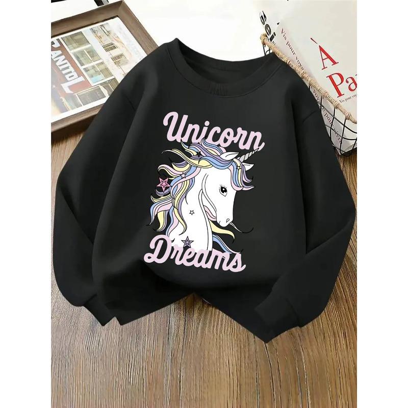 Crewneck Sweatshirt for Girls Featuring a Dreamy Pastel Unicorn And Rainbow Design, Suitable for Machine Washing. Ideal for Spring And Autumn