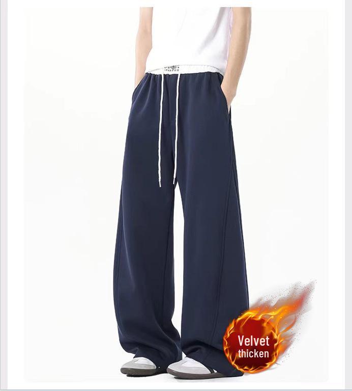 Men's Fleece-Lined Straight Leg Sweatpants - Solid Color, Loose Fit, Autumn/Winter Casual Style
