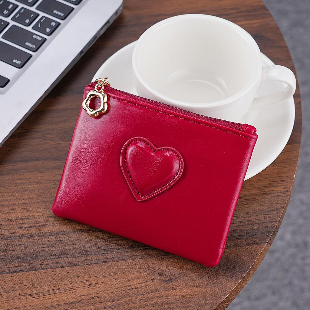 Mini Coin Purse Case Keychain Wallet Fashion PU Heart Buckle Multi-card Slots Card Holder Pouch Key Storage Bag for Women Men