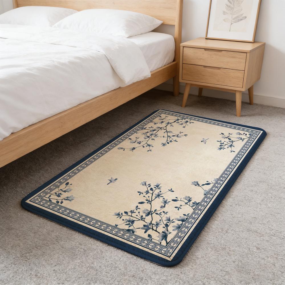 Blue and White Porcelain Floor Mat Flannel Door Mat Non-Slip Absorbent Washable Indoor Home Rug