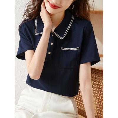 Poloshirt Damen Kurzarm Sommer Neu Großformat Revers Lässig Mode Dünnes T-Shirt Top