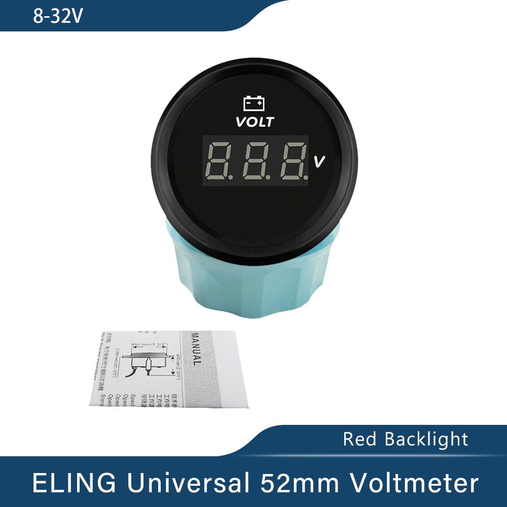 Waterproof 52mm Voltmeter Volt Gauge Meter 8-16V 16-32V 8-32V with Red Backlight for Motorcycle Car Yacht Boat Universal