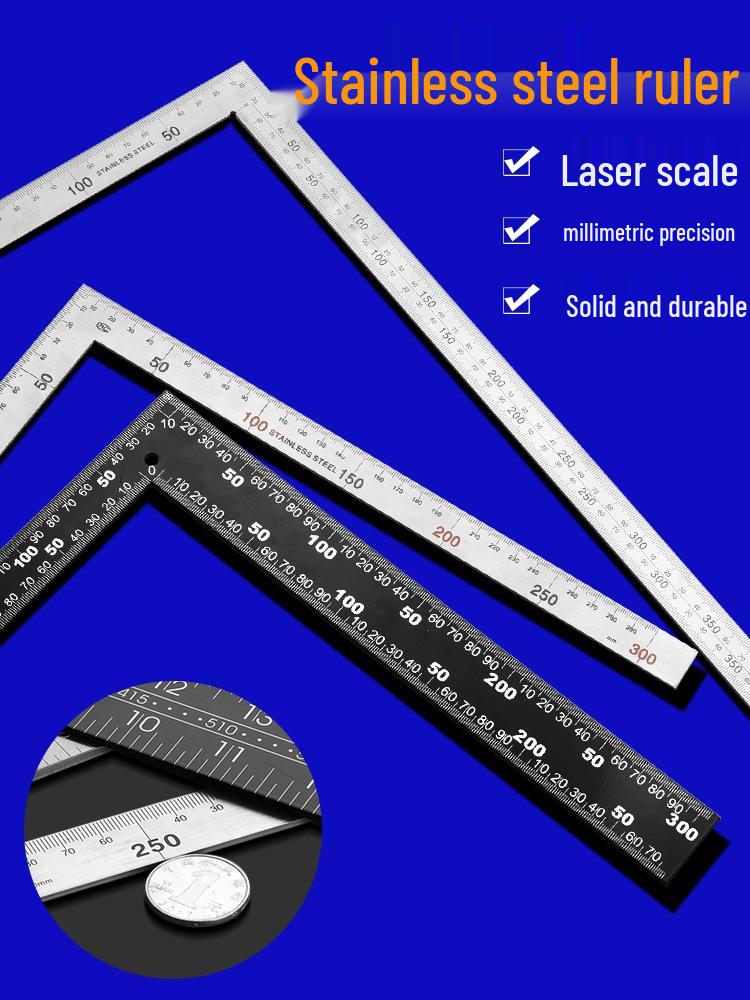 Stainless Steel Thickened L-Shaped Right Angle Ruler (90°, 300/500/600mm) for Woodworking & Decoration