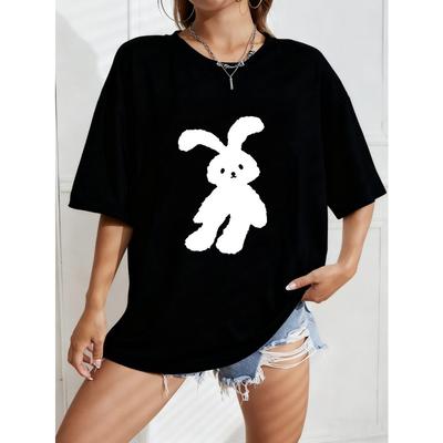 White Oversized T Shirt With Bunny Print For Casual Wear
