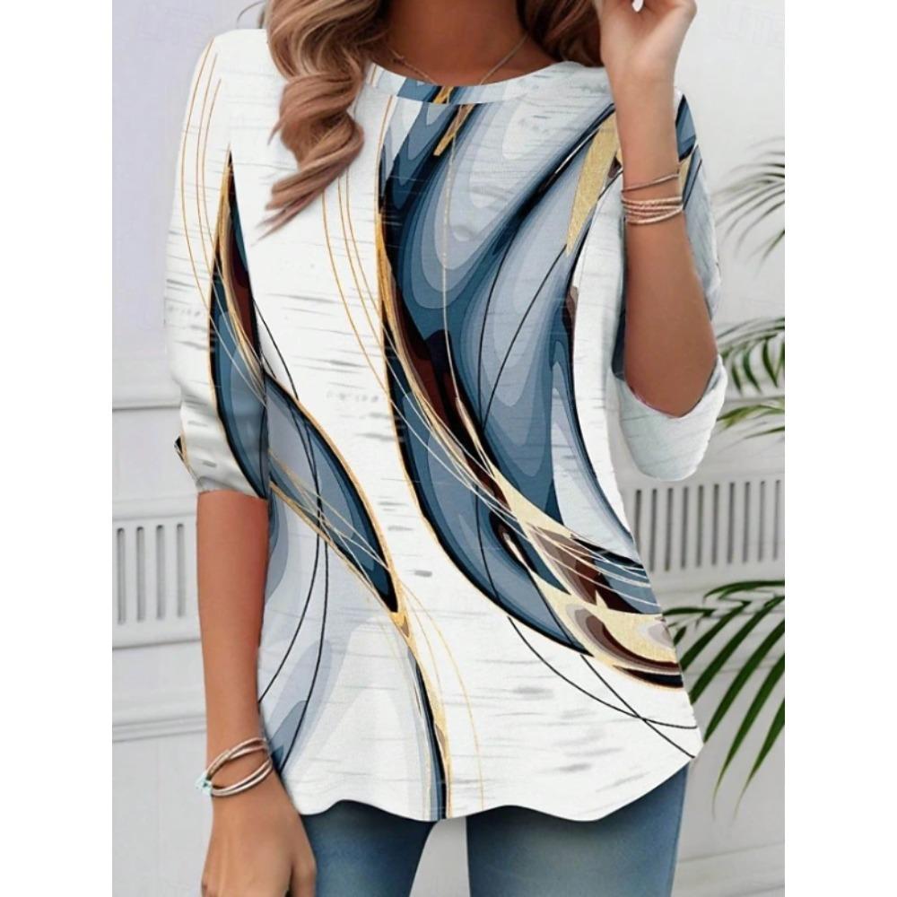 Tops for Women Floral Print Round Neck Long Sleeve T-shirt Fall Casual Slim Pullover Women's Long Sleeve Top