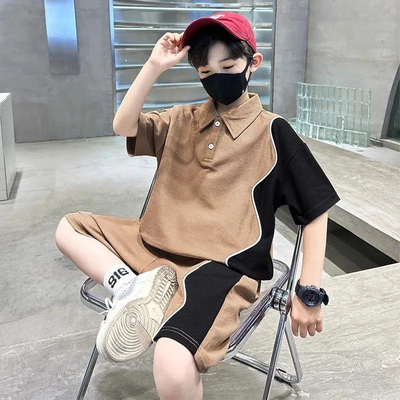 

Детская одежда Летняя одежда для мальчиков Костюмы с коротким рукавом Летние модели для больших детей Тонкая спортивная одежда Летние модели Крутые и красивые 120 хаки