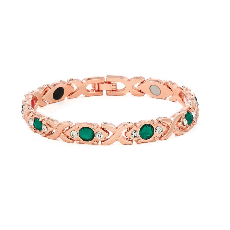 Eco-friendly European & American Fashion Detachable Magnetic Stone Bracelet with Diamond Inlays; Adjustable Women's Alloy Bangle.