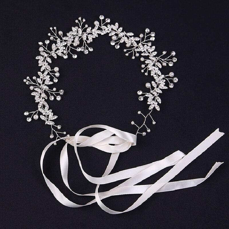 1pcs Silver-plated Hair Bands Ladies Luxury Wind White Handmade Crystal Headdress Wedding Garland