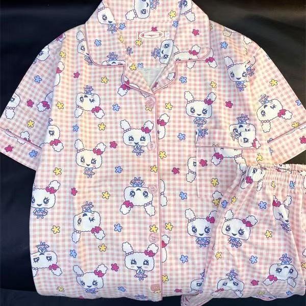 

Takuma Gizi pajamas women s summer short-sleeved shorts plaid cardigan style Japanese summer student loungewear s [recommended weight 35-40kg ]