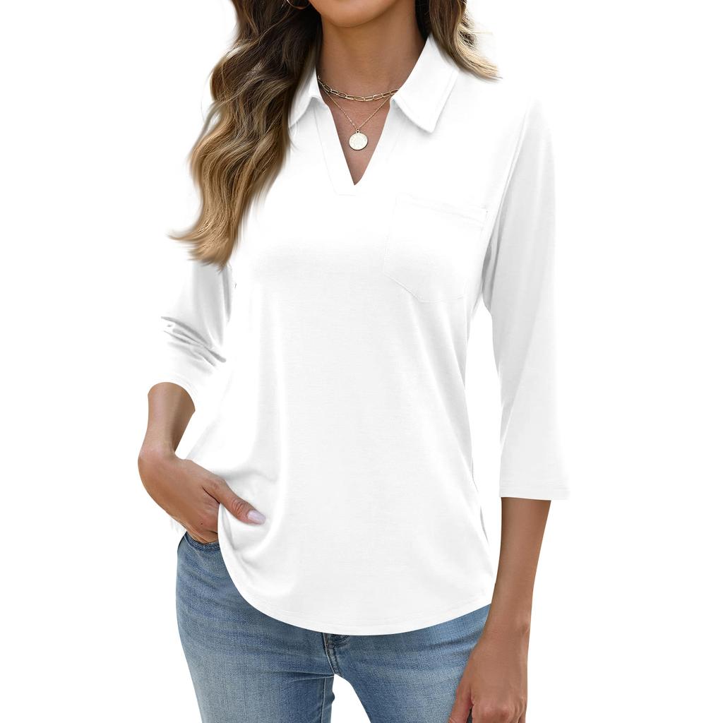 Damen Mode Lässig Revers Kurz 3/4 Ärmel Farbe Hemd Damen Oberteile