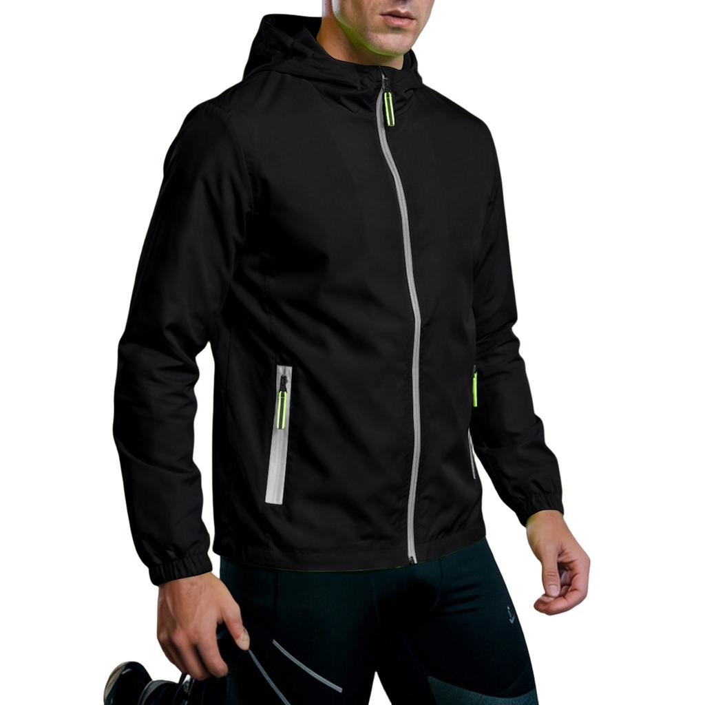 Unisex Lightweight Hooded Sports Jacket with Reflective Zipper Breathable Quick Dry with Storage Bag