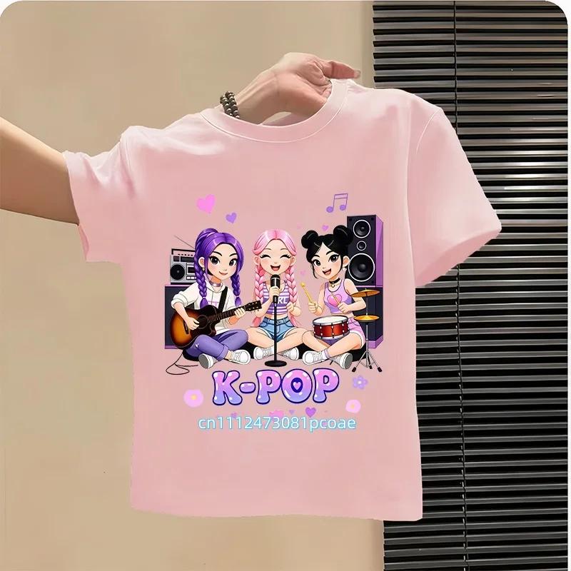 Kpop Childrens T Shirt Cartoon Graphic Short Sleeve Summer Comfortable Top Funny Gift for Fans Harajuku TShirts Girls Clothes