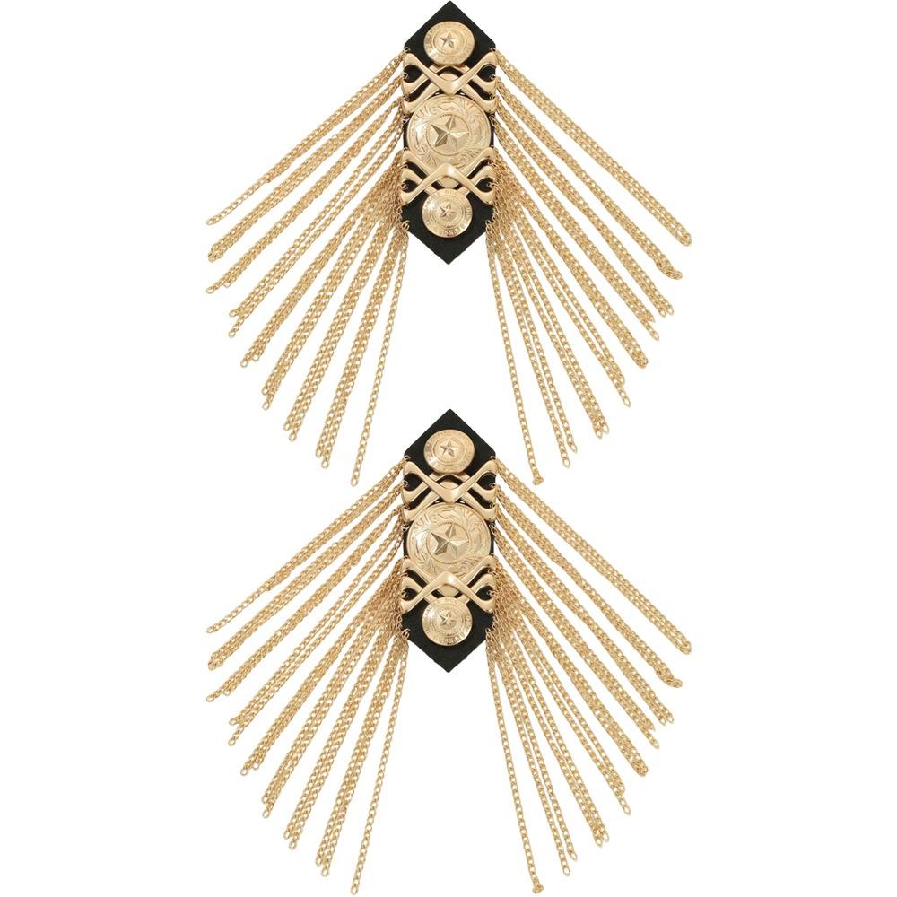 Metal Shoulder Board Badges Tassel Chain Fringed Epaulet Decoration Vintage Brooch Pin For Jacket