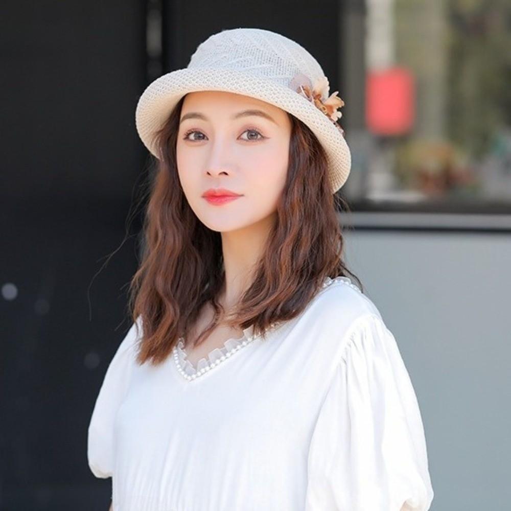 Solid Color Flower Fisherman Hat Korean Style Women Sun Cap Sweet Sunscreen Bucket Cap  Work