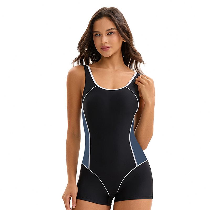 Costume intero sportivo da donna abbinamento colori conservativo costume da bagno sexy schiena scoperta