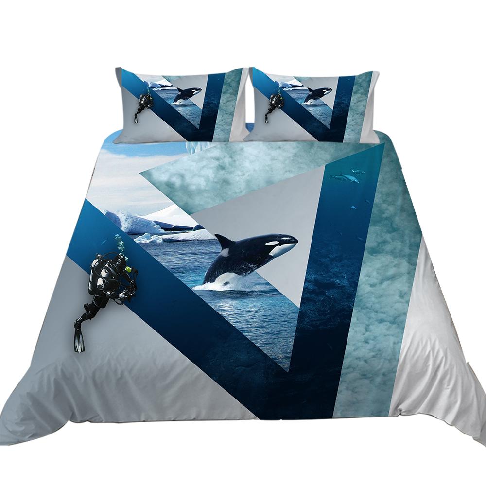 3D Ocean Animal Theme Series Bedding Set with Animal Prints Such As Jellyfish and Dolphins 2/3 Pieces, Washable Home Decoration